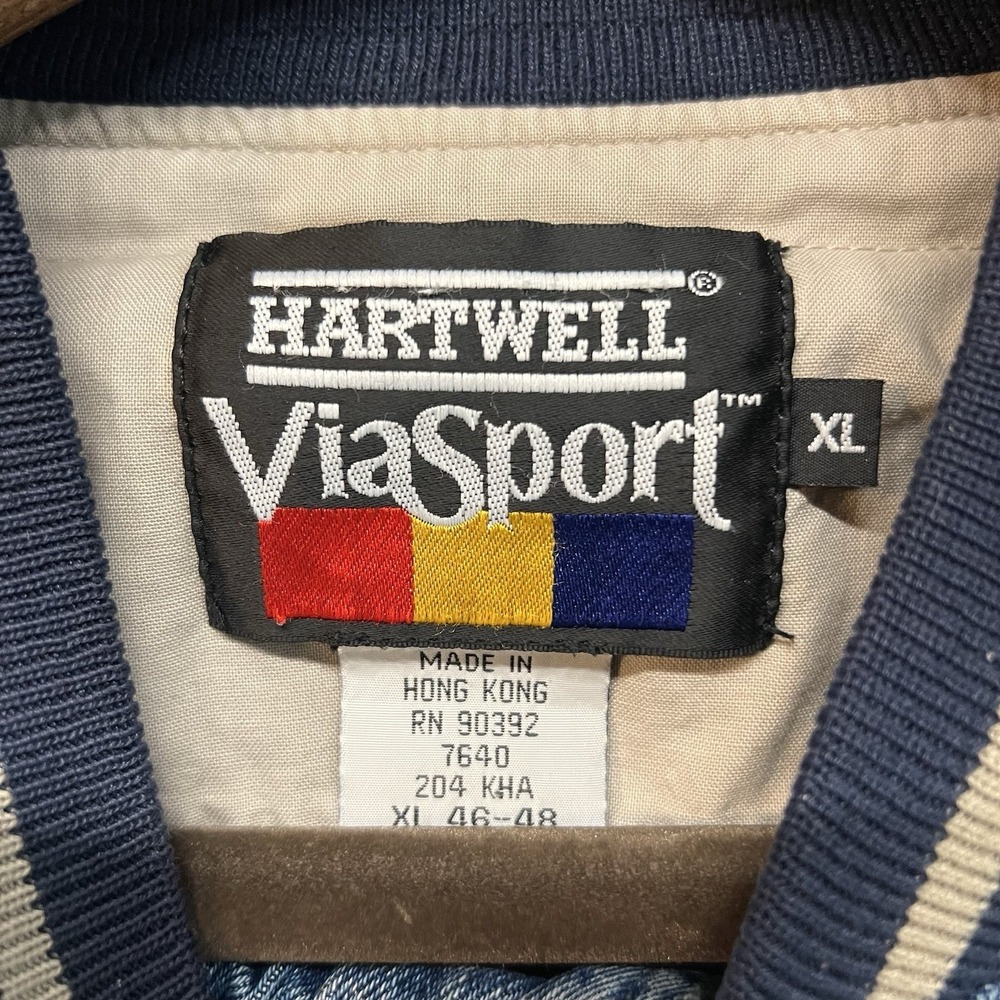 Vintage Hartwell ViaSport Denim Varsity Jacket Size XL Made In Hong Kong 80s - Picture 2 of 9